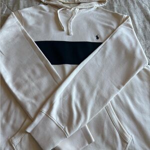 Ralph Lauren White Hoodie with Navy Chest Stripe